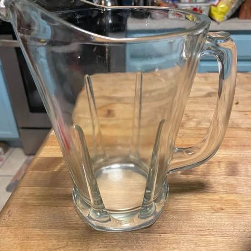 Heavy Clear Glass Ribbed Pitcher
